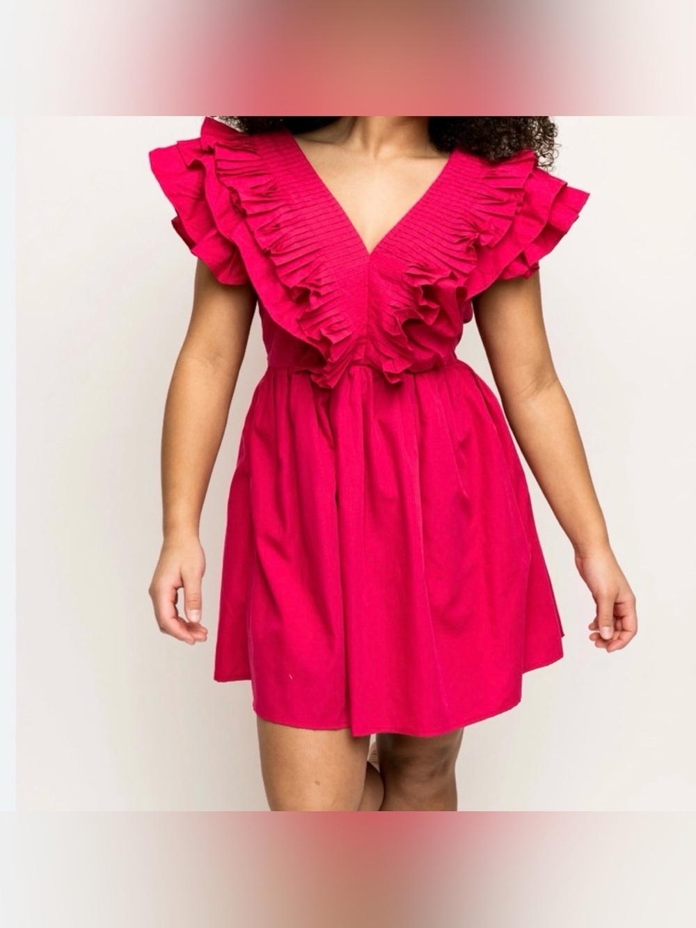 Entro Red Ruffle V-Neck Mini Dress Size M - Picture 1 of 11